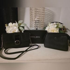Giorgio Armani Black Clutch and Beauty Bag